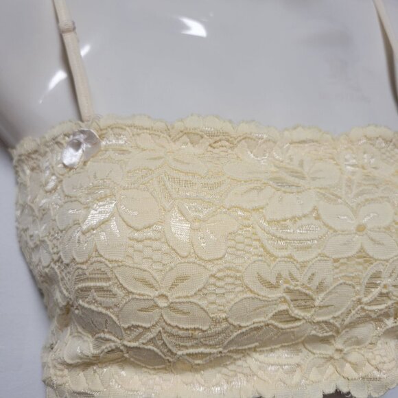 Sexy Cream Bralette Crop Top Lace Bandeau Adjustable Straps Removable Pads - NEW - Picture 14 of 14